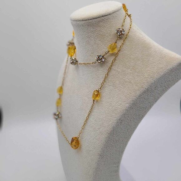 NWOT J Crew Gold Crystals Clear Crystal Ball Station Necklace - Picture 2 of 6